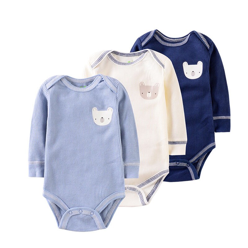 3 Teile/satz Lange Sleeeve Baby Jungen Kleidung Mädchen Kleidung Bodys Baby Mädchen Kleidung 3-9M 100% Baumwolle Waffel roupas de bebe: Blau / 9m