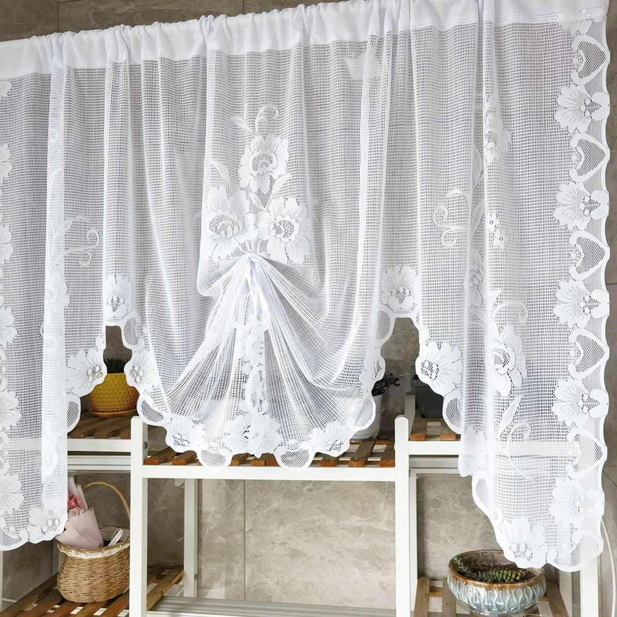 Cortina de encaje transparente, cortina corta, cortinas japonesas para ventana, cortinas blancas decorativas para puerta de casa, ventana, cortina para ventana y hogar