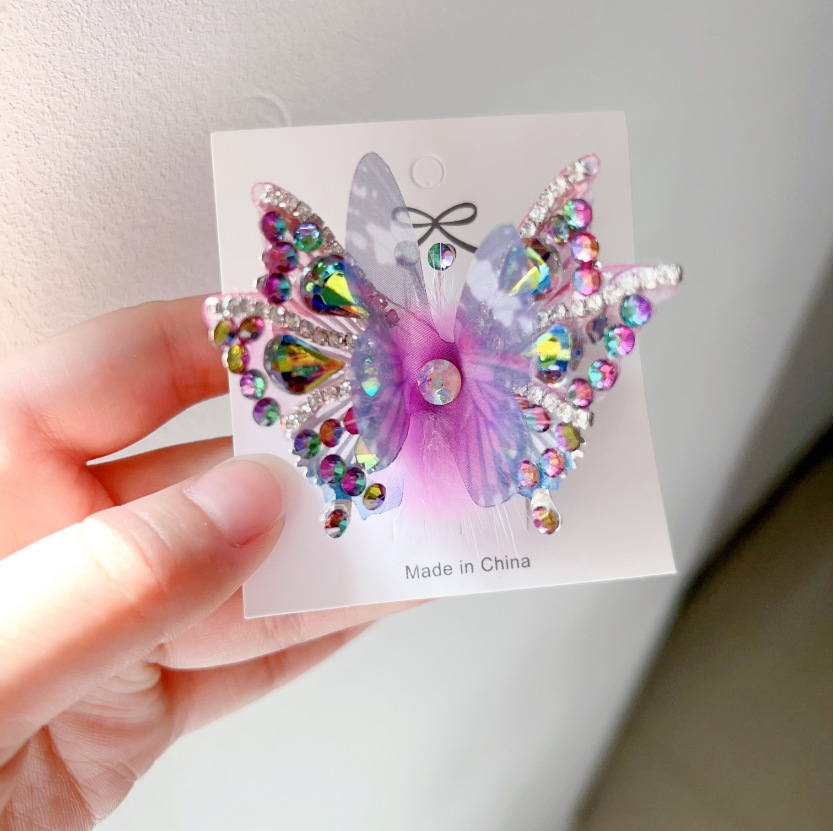 Pinza de pelo de mariposa de actividad creativa para mujeres y niñas, pinzas para el pelo de mariposa con gradiente de diamantes de imitación exquisitos, accesorios bonitos para el cabello: Plata