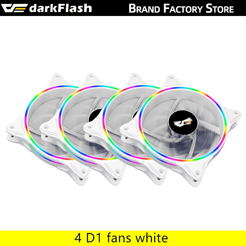 Darkflash D1 120Mm Pc Computer Regenboog Led Fan 12Cm 4pin Desktop Pc Computer Wit Koeler Stille Case Rgb fan Cooling Fans: 4 fans white