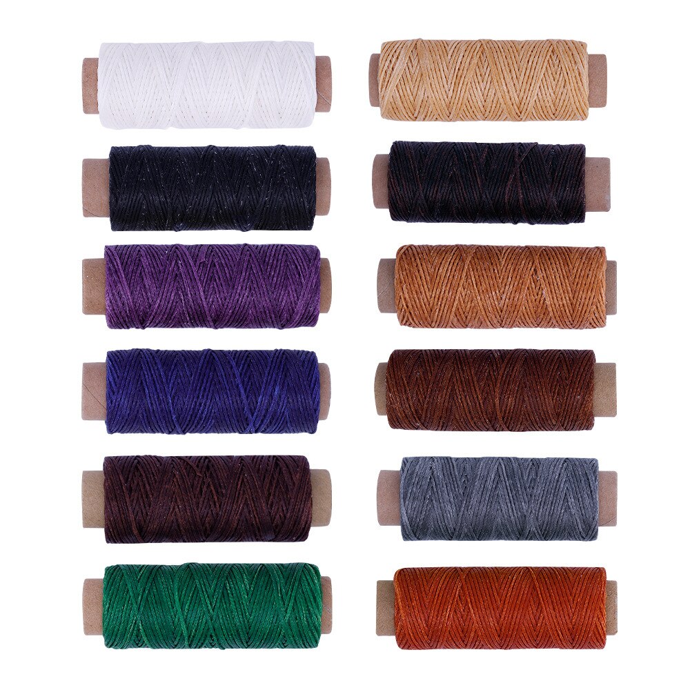 Hilos de cera para costura de cuero, 12 Uds., 50M, 150D, manualidades, costura a mano, hilo para reparación artesanal, herramientas de costura de zapatos
