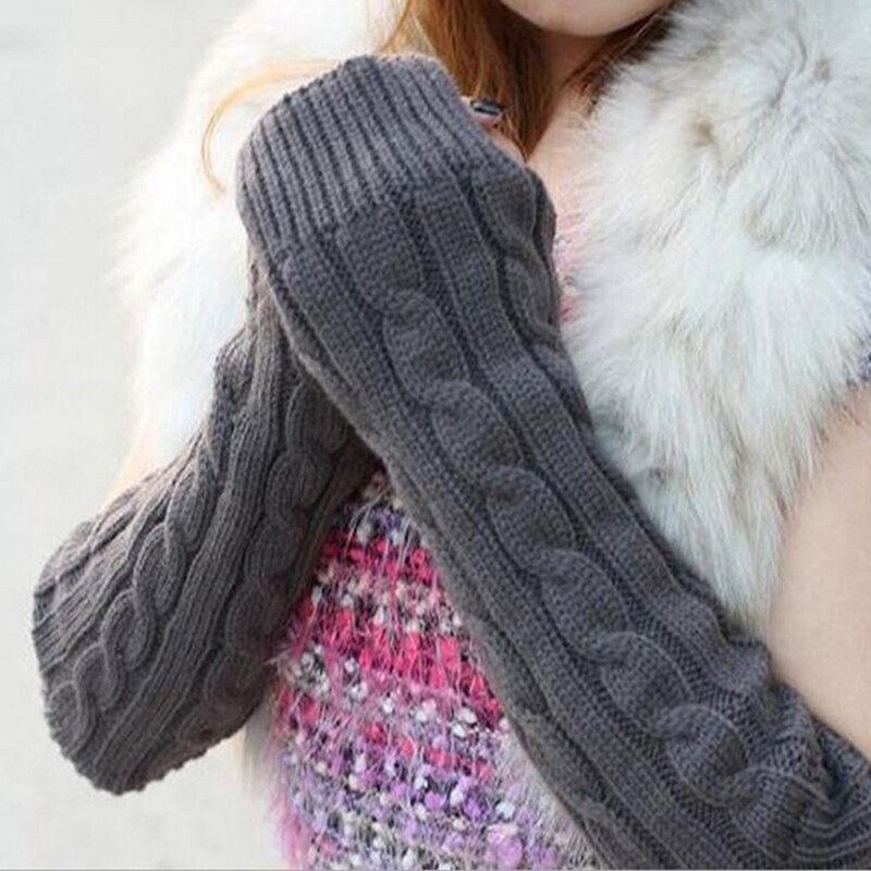Kvinder uldhandsker vante varme fingerløse handsker håndarm varmere vinterarm hæklet strikket tyk faux handske gants rød