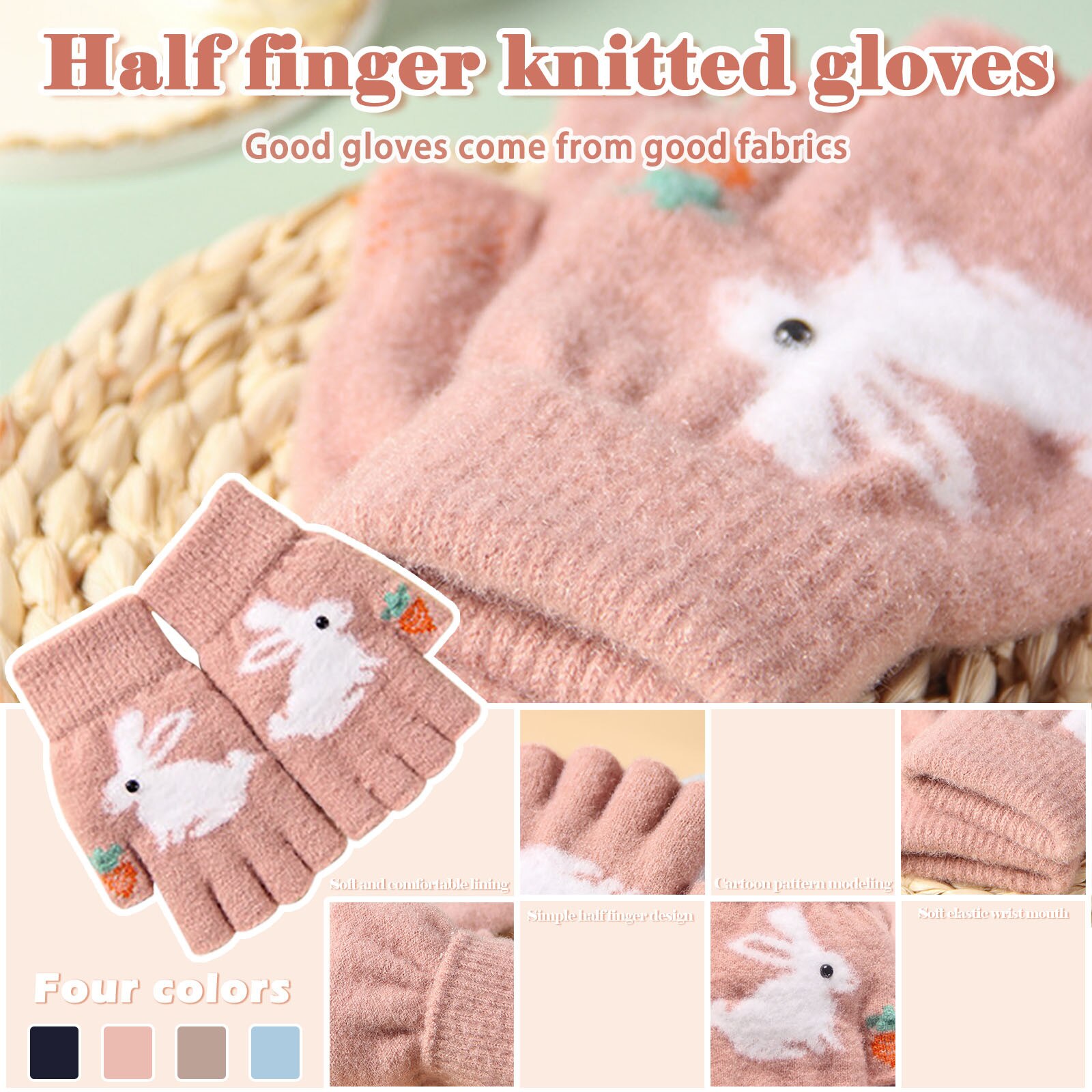 Baby Winter Kaninchen Gedruckt Handschuhe Winter draussen betroffen Verdicken warm Halten Winddicht Zeigen Finger Handschuhe Варежки С Животными