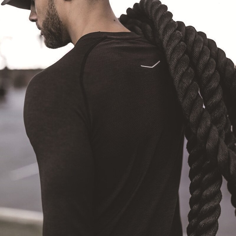 Efterår herre fitness sport langærmet t-shirt herre sports løb træning t-shirt fitness tøj herre t shirts