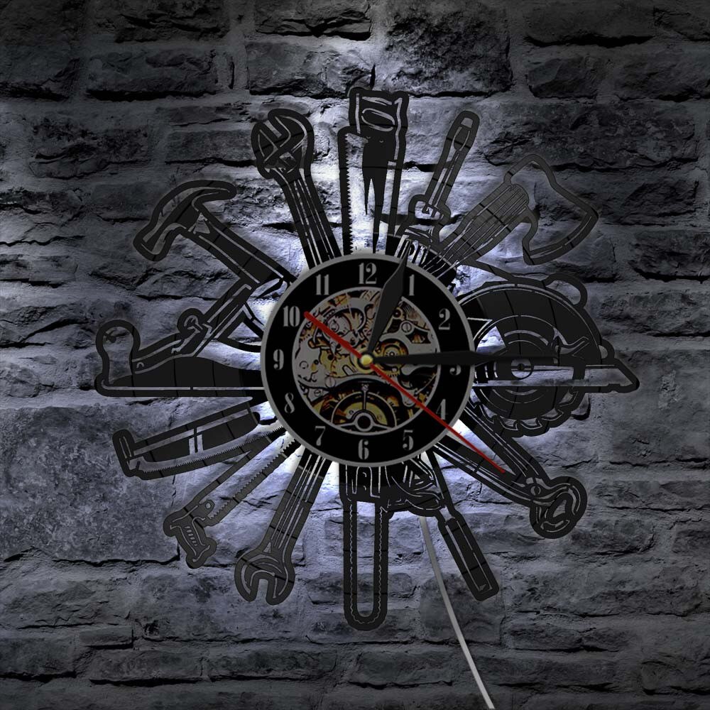Mechaniker Service Auto Zauberstab Kunst LED Uhr Reparatur Werkzeug Schallplatte Wanduhr Papa der Garage Jahrgang Dekorative Werker