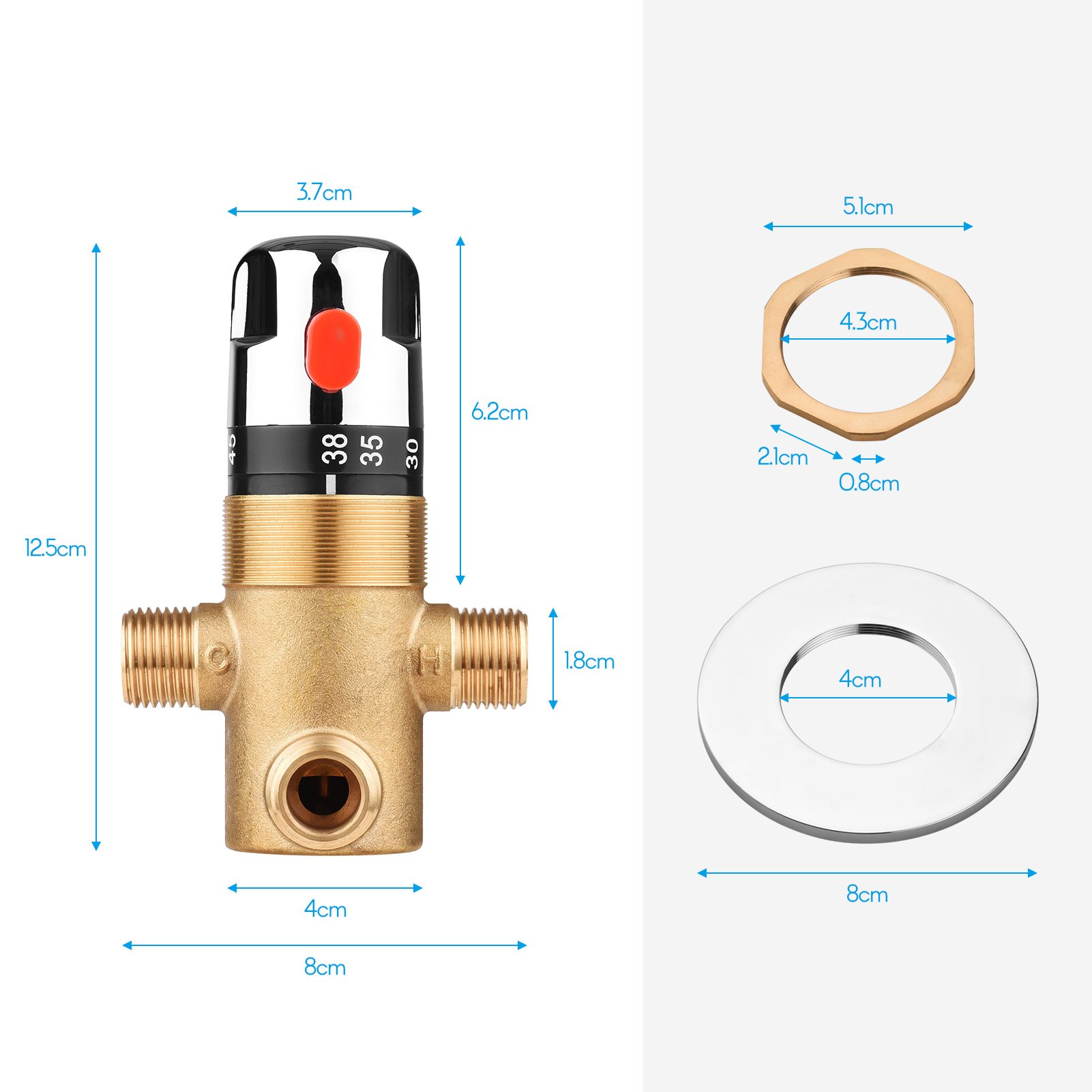 Thermostatic Temperature Control Valve Cold Water Shower Mixer G1/2 Brass Mixing Valve Three-Way Shower Diverter Valve: Default Title