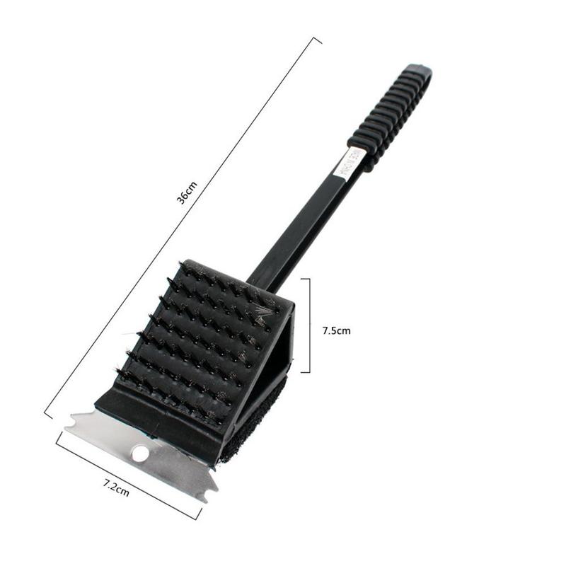 3 in 1 Corner Wire Brush Barbecue Grill Oven Handle Sponge Cleaning Long Shovel Cleaning Wire Brush BBQ S2R0