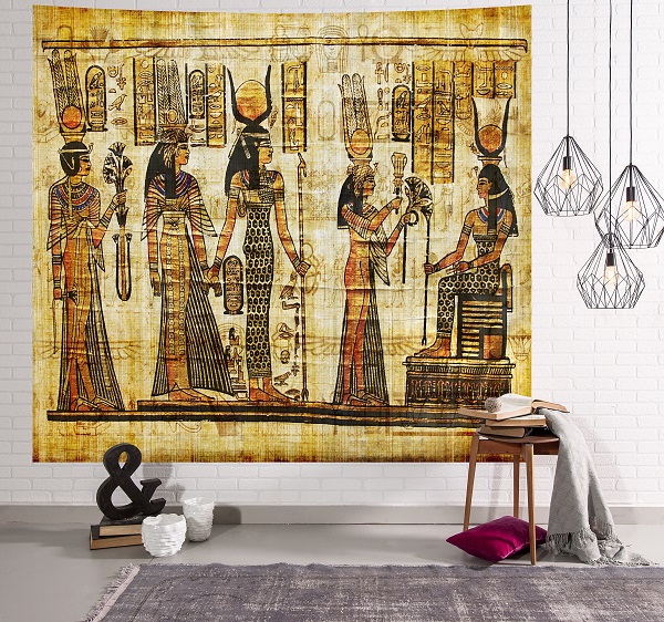 Tapiz egipcio antiguo, mitología egipcia impresa, estera decorativa colgante de pared de estilo Vintage: G