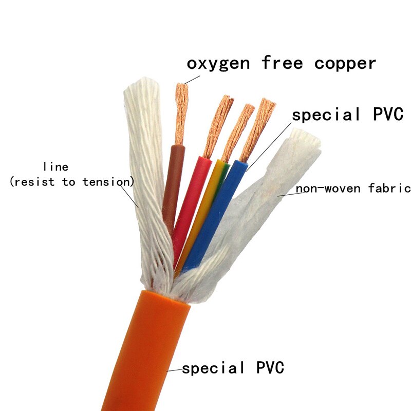 Drag Chain Power Cable Ultra Flexible 4 core 0.5,0.75,1,1.5,2.5mm ² Orange Towline Cable 1m (20,19,17,15,14,13AWG)