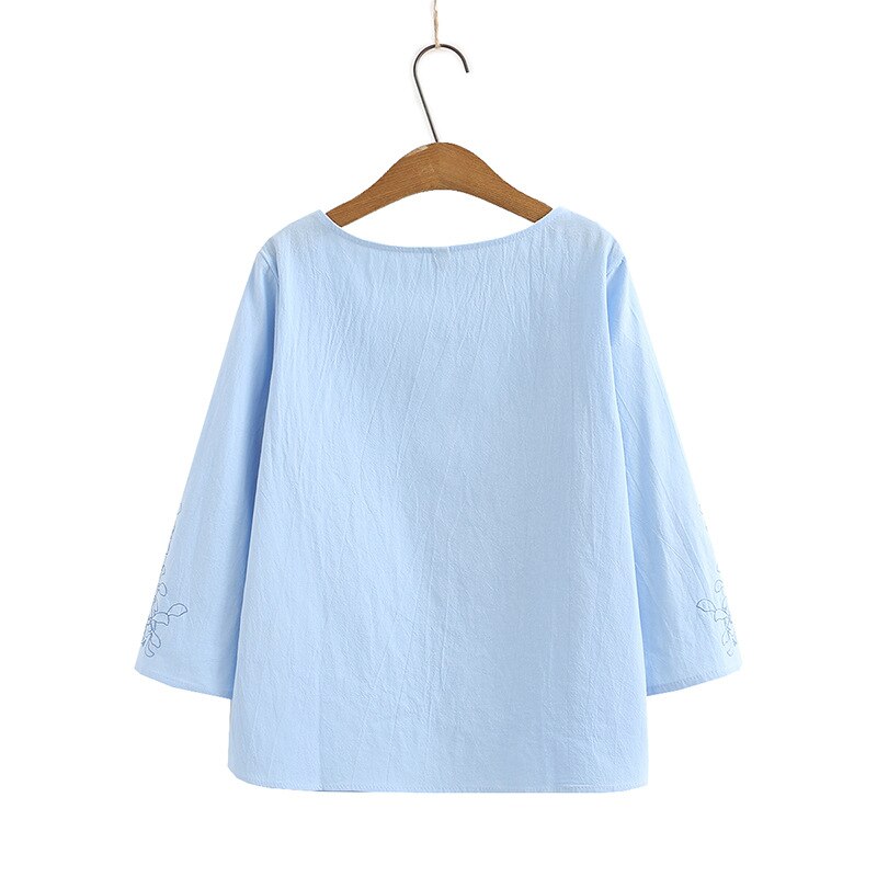 Bloemen Borduren Tops Vrouwen T-shirt Plus Size Drie Kwart Mouw O-hals Tops Xxxl 4XL KKFY5275