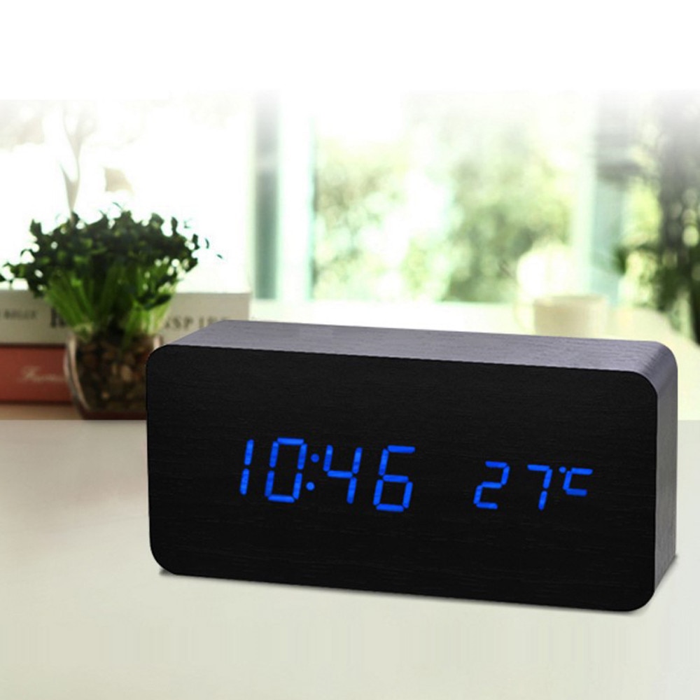 Voice Control Kalender Thermometer Houten Led Digitale Wekker Usb/aaa Digitale Tijd Temperatuur Display Home Decoratie Klok