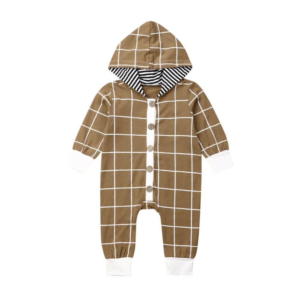 Baby Boy Plaid Clothes Long Sleeve Hooded Romper Jumpsuit Outfits: Brown / 6M