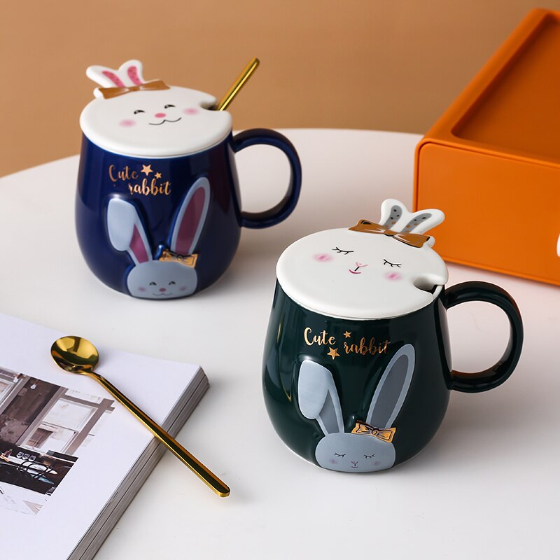 cute rabbit ceramic mug office girl coffee milk cup