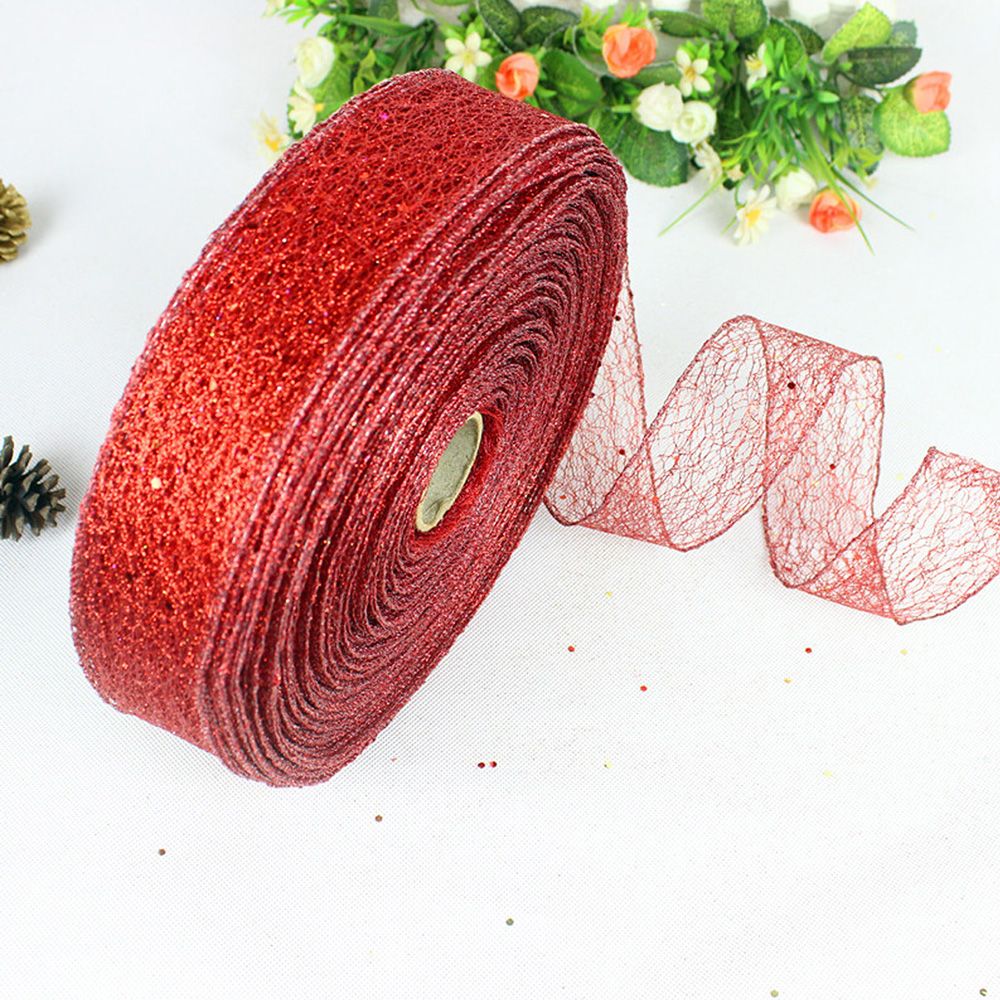2m gaze rødt guld sølv bånd 5cm juletræ fest hjem bryllup dekoration indpakning år diy materia: Rød