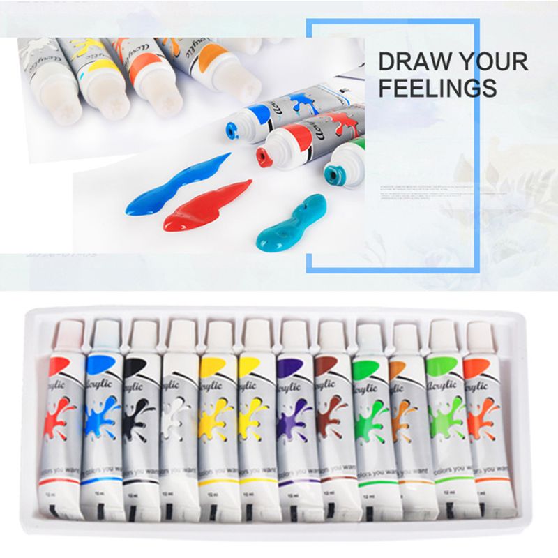12 x 12mL Heavy Body Colors Rich Pigments Acrylic Paint Set for Painting Canvas Arts Crafts Unique for Kids Adult