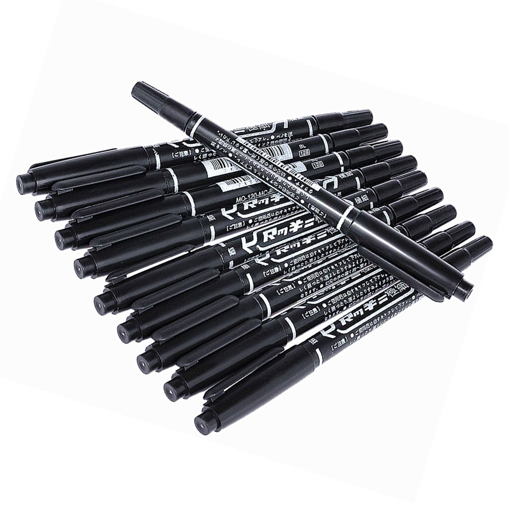 10pcs Black Double Ended Highlighter Marker Pen Oily Paint Marker Pen Kit
