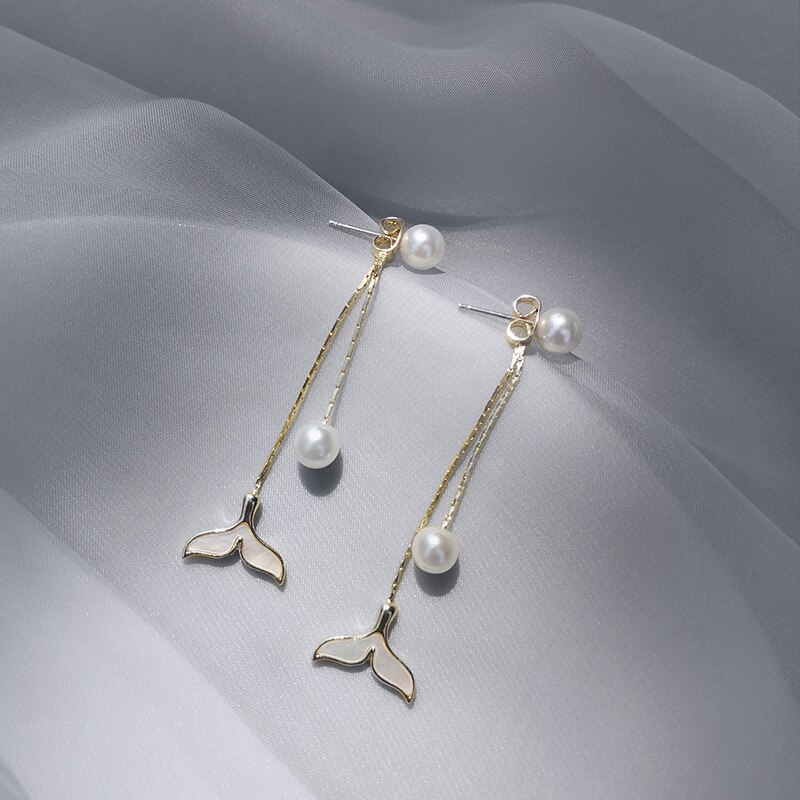 Pendientes de perlas de imitación para mujer, aretes largos con flecos, a la , elegantes, para novia y de boda: 7