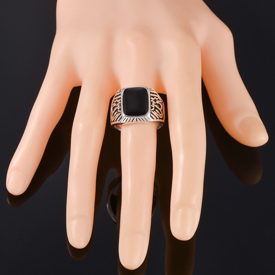 Liumo – bague en alliage arabe pour hommes, Vintage, pierre noire, or, argent, Islam musulman, Lr436