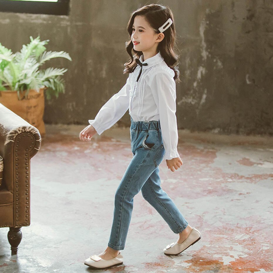 Girls Blouses Ruffle White Blouse For Girls Flare Sleeve Children's Shirt For Girls Spring Casual School Clothes For Girls