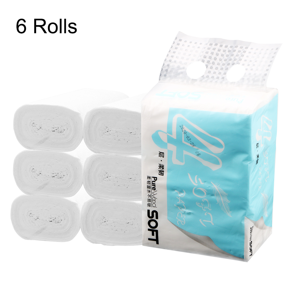 6 Rolls 4 Layers Tissue Napkin Toilet Roll Paper Coreless Toilet Paper Home Bath Kitchen Tissue Roll Wood Pulp Hand Towels
