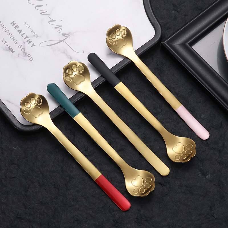 Cartoon Cat's Claw Spoon 304 Stainless Steel Spoon Coffee Stirring Spoon Ice Cream Long Handle Dessert Spoon