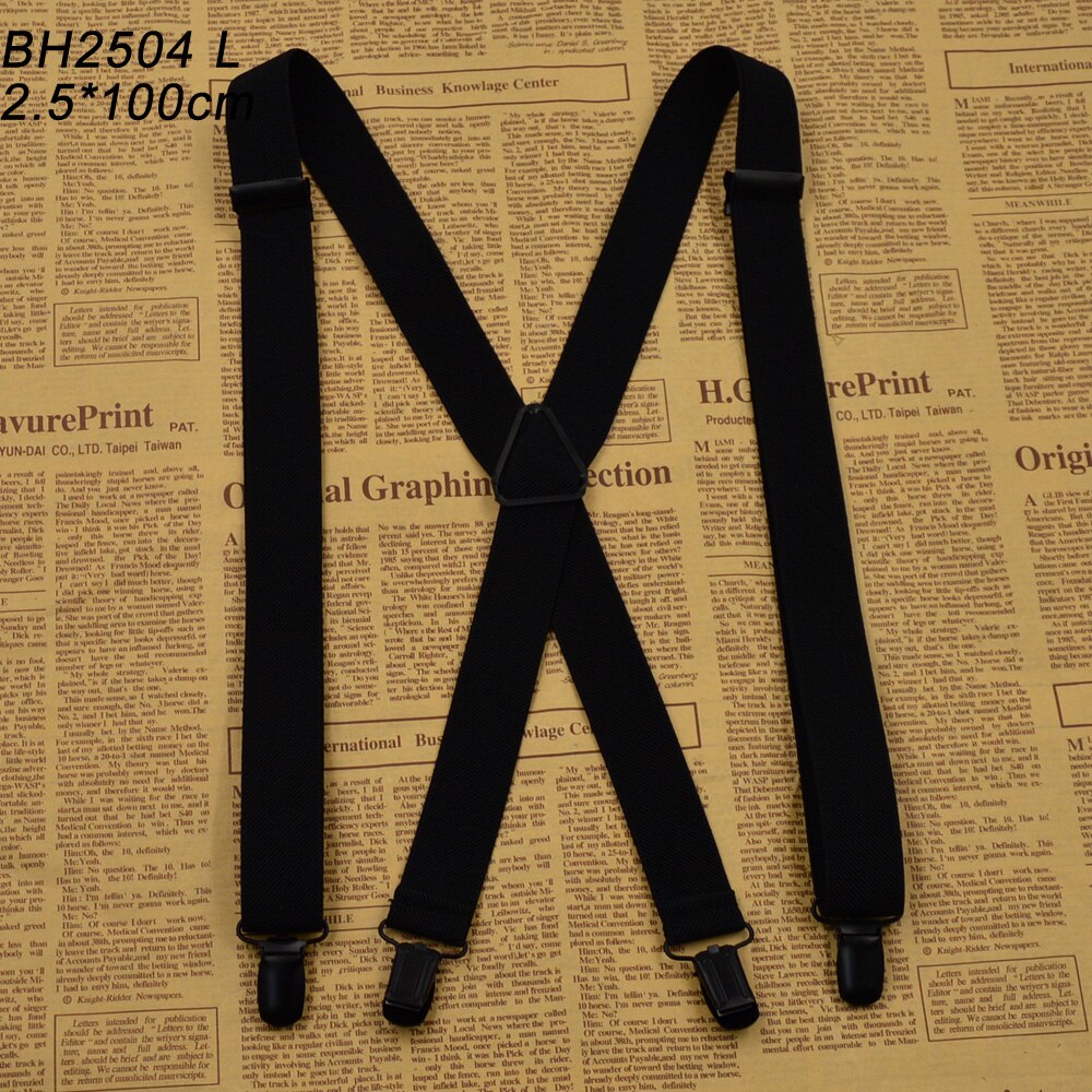 2.0cm Plus Size solid black suspender 4 Clip Men Women Suspenders For Pants Unisex Male 100cm Adjustable Braces: 2.5x100cm