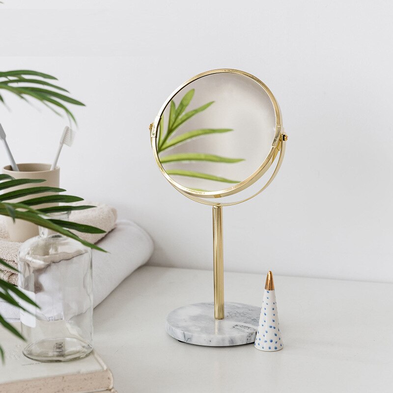 Luksus marmor base rose guld spejl makeup forfængelighed spejl hjem indretning kosmetiske damer kontor sovesal desktop rundt spejl