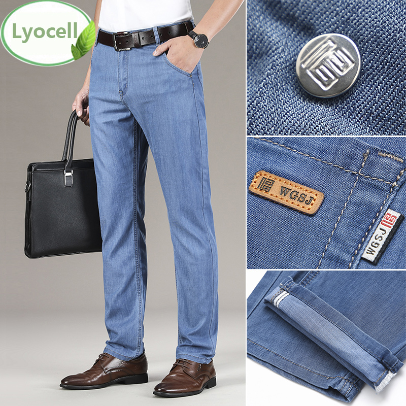 100% Lyocell Mannen Jeans Baggy Man Broek Business 2022 Summer Cool Casual Elastische Kracht Mode Denim Broek Mannelijke broek