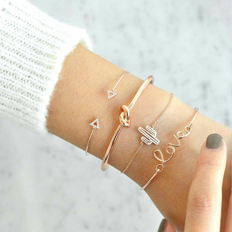 18 Styles Women Bow Leaves Cat Bangle Crystal Love Leather Pineapple Feather Open Bracelet Bohemian Accessories