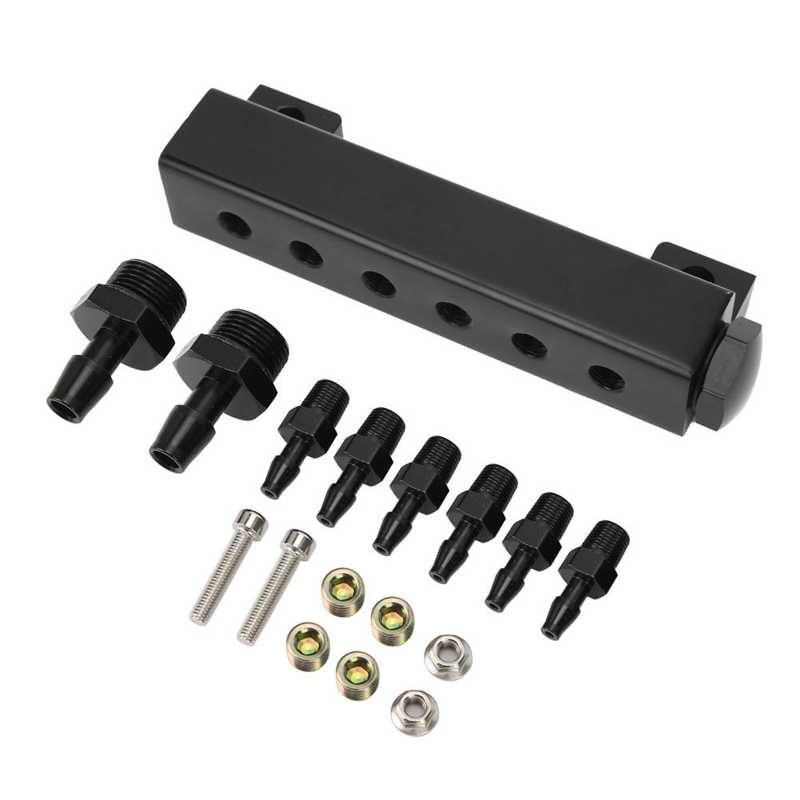 Car Automobile Intake Manifold 6 Port Vacuum Intake Manifold Turbo Wastegate Boost Kit 3/8in Inlet Outlet 1/8in Vacuum Ports