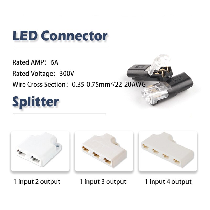 Wire Connector Set Pluggable Spring Scotch Lock 18-24AWG Quick Splice Connector With Splitter Led Light Strip 2P Crimp Terminal
