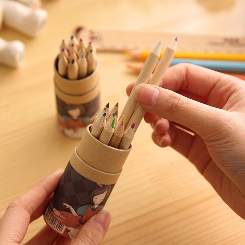 Juego de lápices de colores de madera con sacapuntas, 12 unidades por lote, lápiz de madera Natural para colorear, para dibujar, pintar, crayones