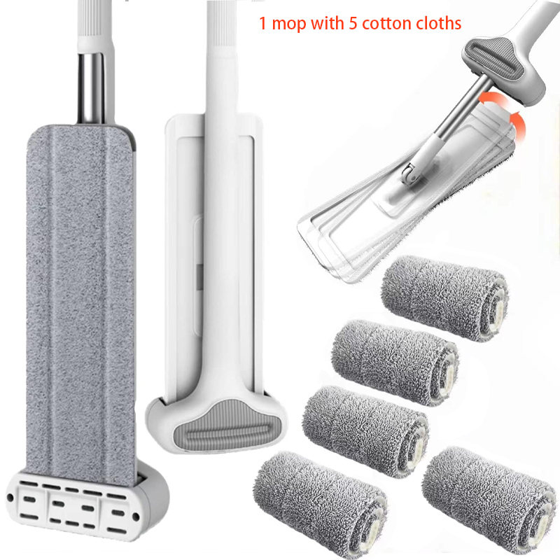 Lamgool Squeeze Mop Magic Flat Handsfree Wassen Luie Mops voor Huisvloerreiniging Huishoudelijk schoonmaakgereedschap met vervangen pads: Roze