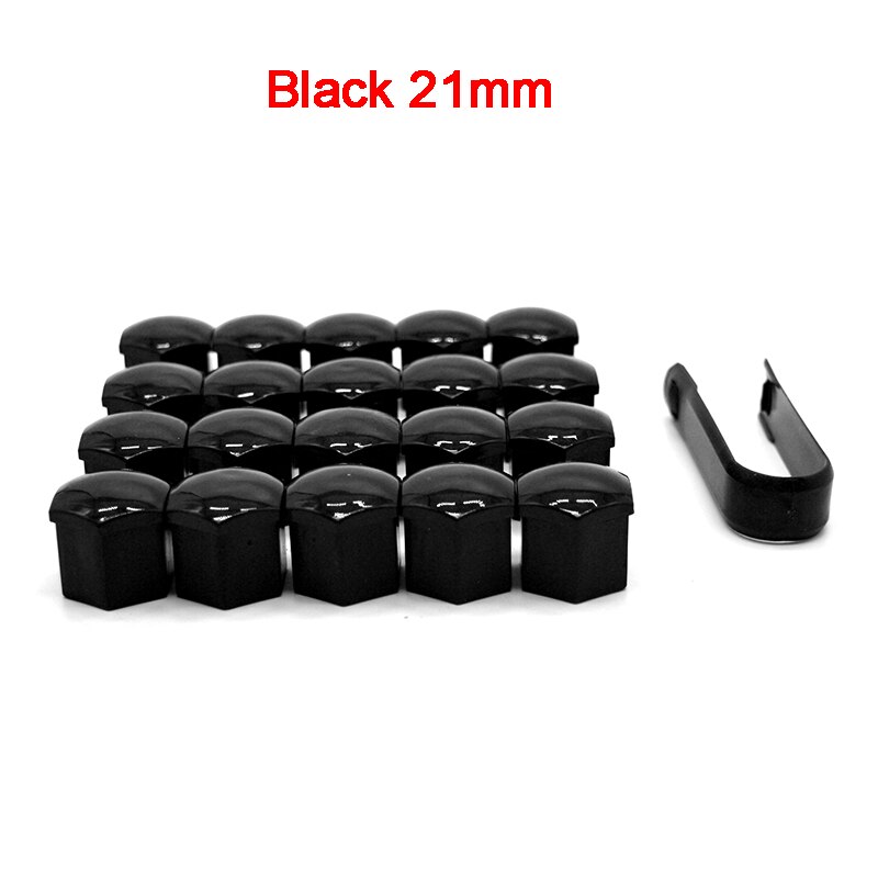 20 Pcs Car Wheel Stud Nut Bolt Covers Cap Remover Tool Key Tweezers Removal Dismantle Tool Fits For Universal Car Auto: Black 21mm