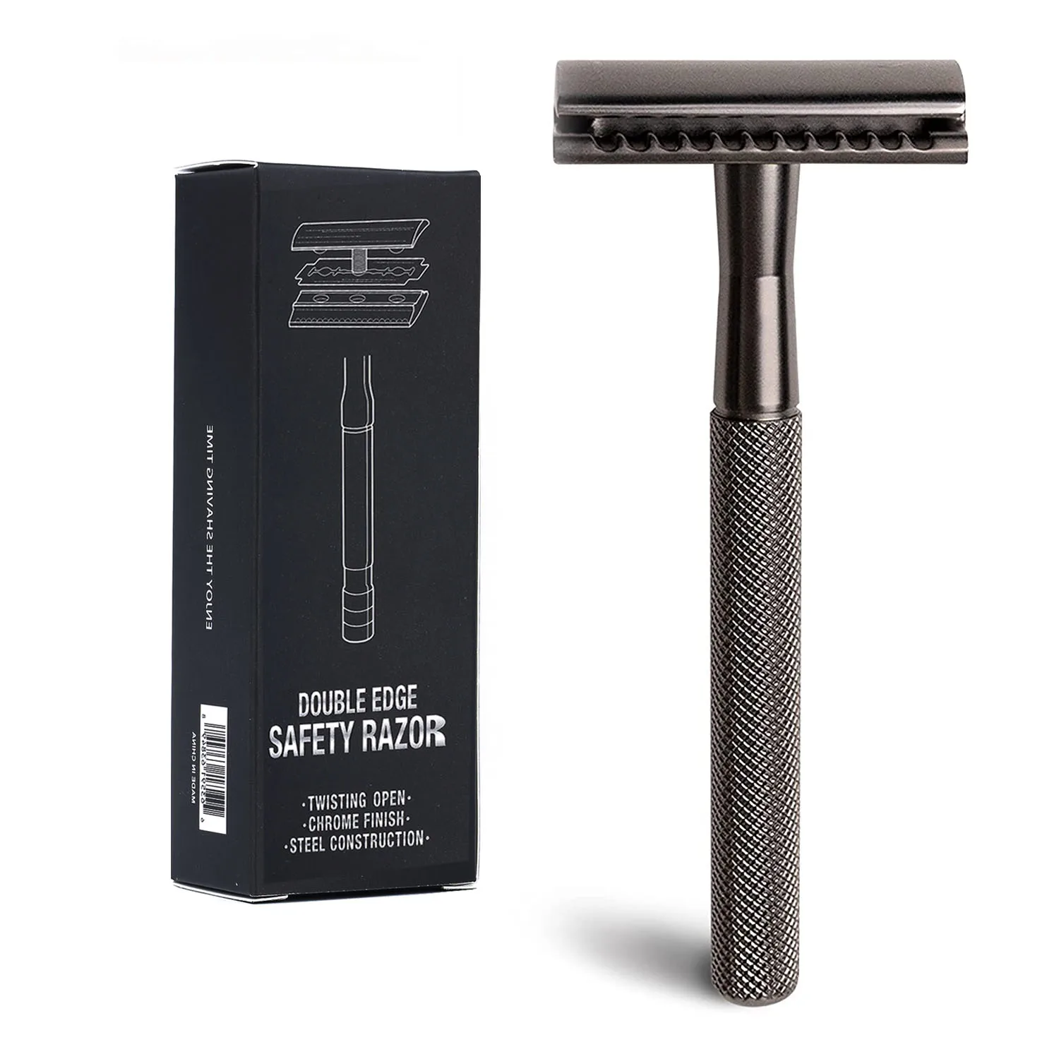 Afeitadora masculina de acero inoxidable, maquinilla de afeitar de seguridad con mango ponderado, recambios de cuchillas de doble filo, maquinilla de afeitar de una sola hoja para hombres: Oro