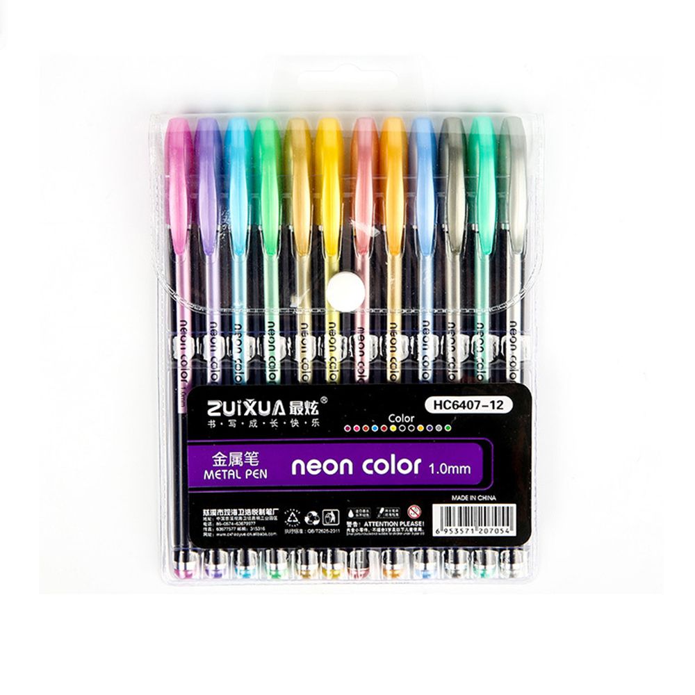 Ensemble de stylos Gel à paillettes colorées, 12 pièces, 1.0mm, stylo de couleur pour dessin, bricolage, Album, Journal, surligneur, stylo de signature: 4