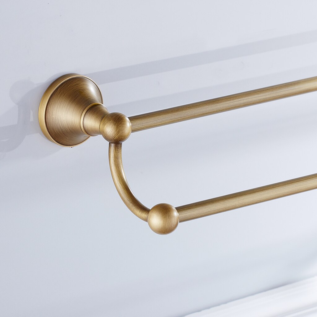 Antique Style Brass Double Towel Bar Two-Bar Towel Rack Toilet Holder Shelf Bathroom Accessories Hardware 60cm
