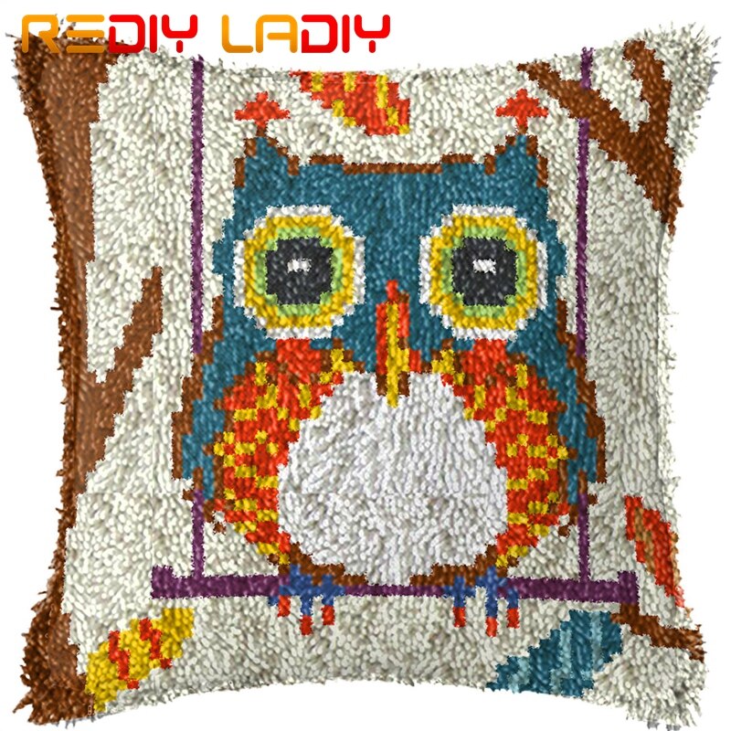 Kits de crochets de fermeture, faites votre propre coussin hibou sur l&#39;arbre, toile imprimée, Crochet de fermeture, housse de coussin, loisirs créatifs