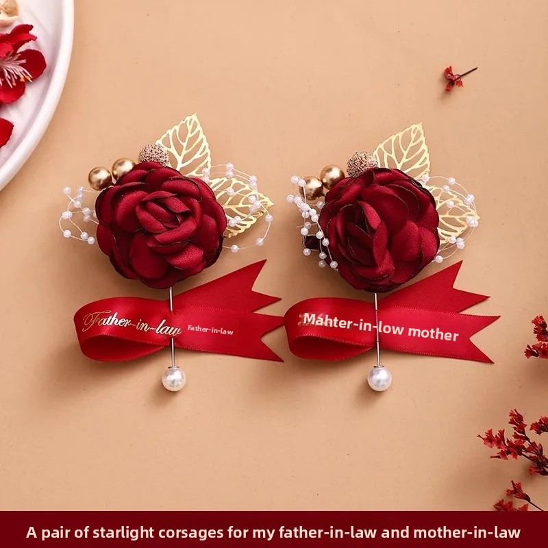 Bröllopsbukett emblem marskalkar och brudtärnor komplett set familj föräldrar gäster kavajslag blommor par exklusiv känsla: Champagne