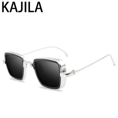 Vintage steampunk solbriller menn retro metall firkantede briller trendy merke solbriller solbriller for kvinner lunette de soleil: Sliver svart