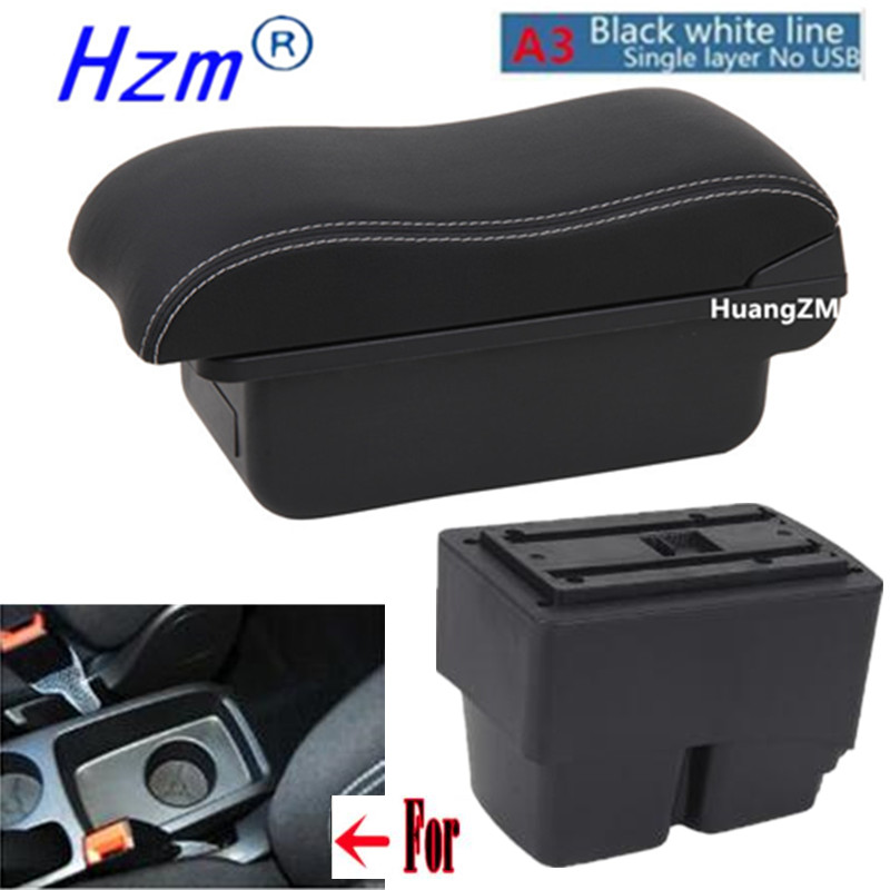 For Ford Fiesta Armrest box For Ford Fiesta MK7 central Store Centre Console box with USB LED light: A style white lines