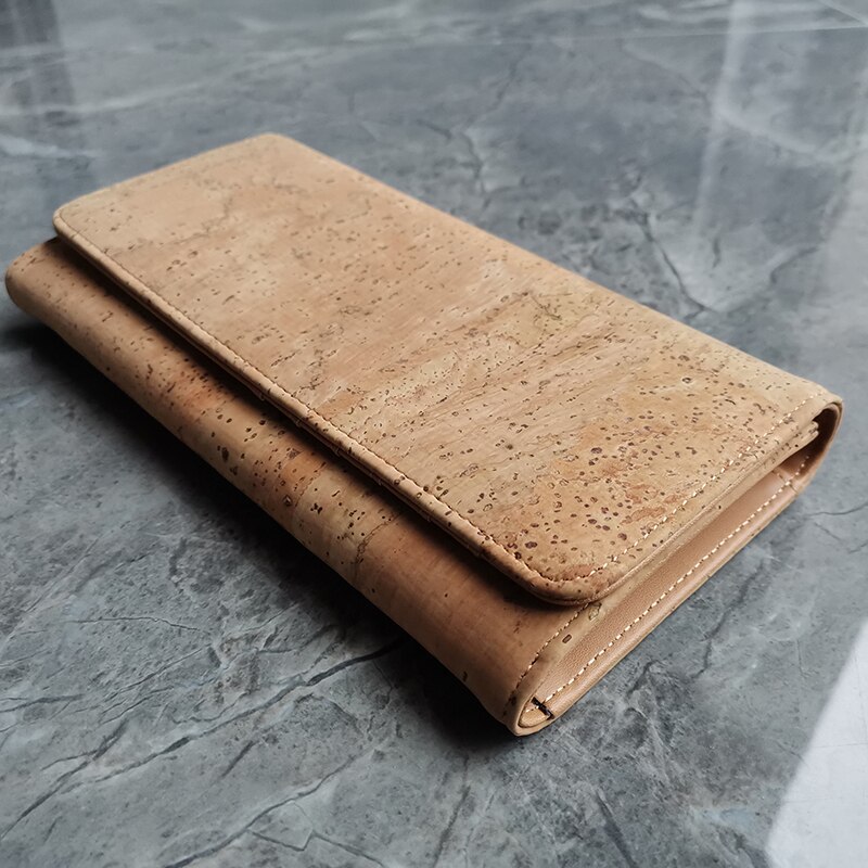 2 in- in-1 multifunctionele unisex effen beige rustieke natuurlijke kurken portemonnee met kaart- en fotovakken voor veganisten