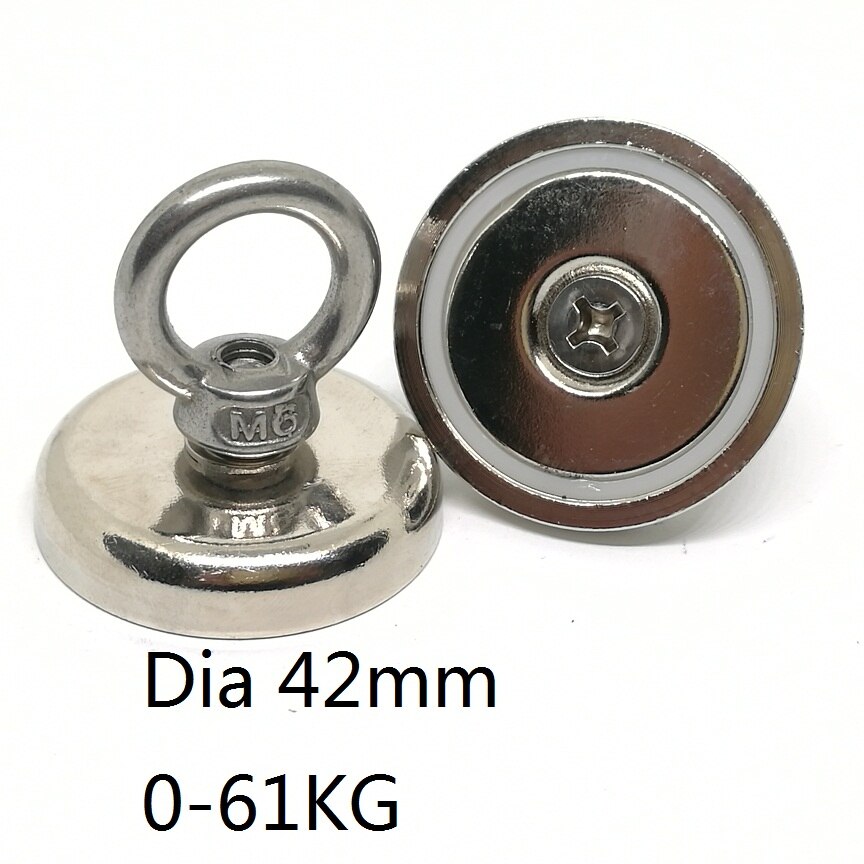 N42 Strong Neodymium Salvage Magnet Fishing Magnets With Stainless Steel Ring Eyebolt Magnetic Hook Holder Dia 16mm-60mm