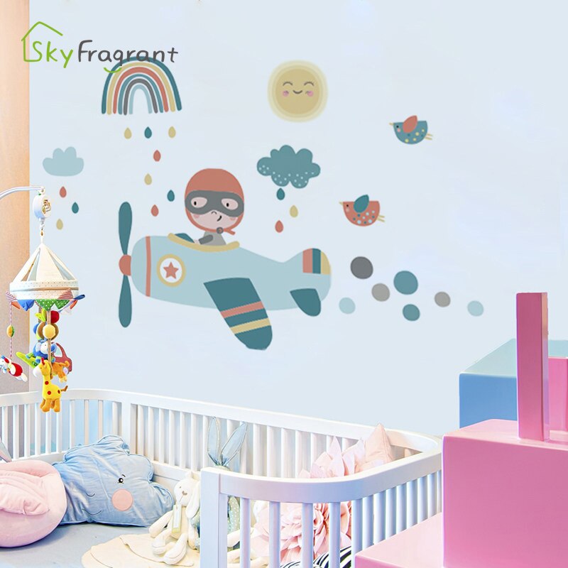 Happy flying cartoon wall sticker kids room decoration baby bedroom decor living room wall self-adhesive stickers home decor