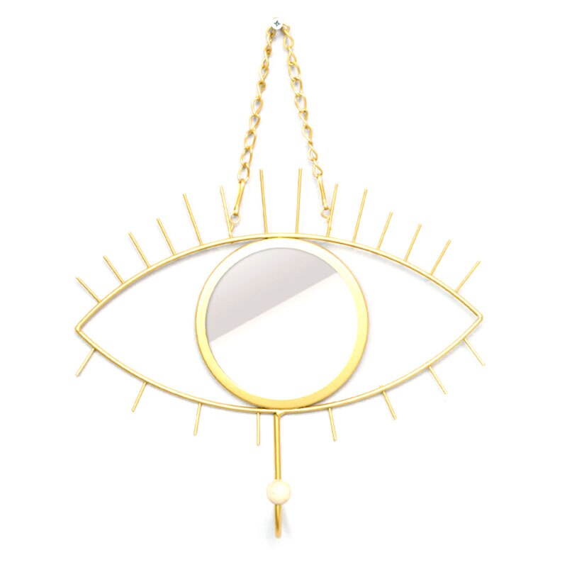 Creatieve Oog Vorm Make-Up Spiegel Goud Trim Decoratieve Spiegel Met Sieraden Haak Muur Opknoping Ornamenten: Default Title