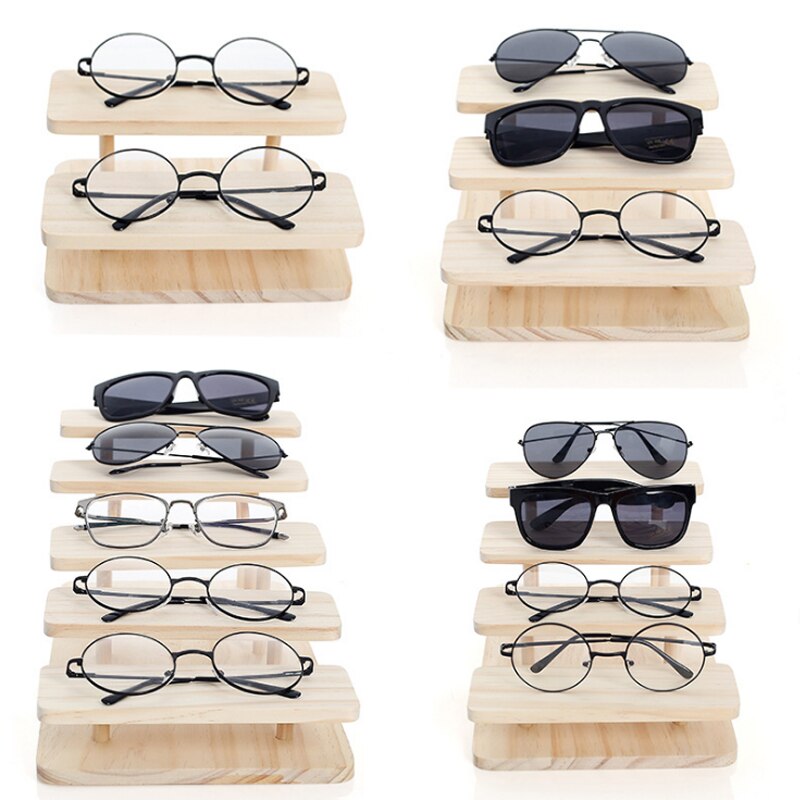 2-5 Layers Sun Glasses Eyeglasses Wood Display Stands Shelf Glasses Display Show Stand Holder Rack Natural Material