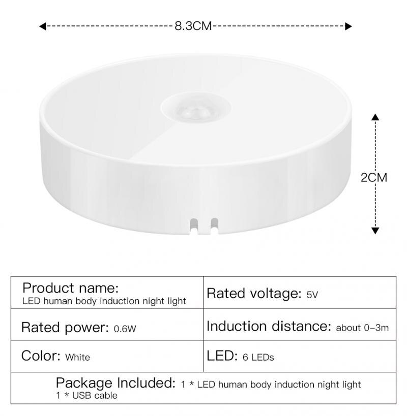 DÉTECTEUR DE MOUVEMENT LED Veilleuse USB Rechargeable CHAMBRE Mur Lampe Escalier Intelligent Corps Capteur De Lumière Lampe À Économie D'énergie