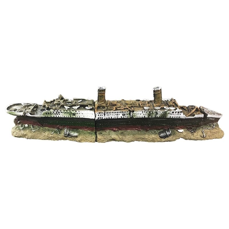 Aquarium Shipwreck Decorations Fish Tank Ornaments Resin Sunken Ship for Freshwater Saltwater Large Betta Tanks Decor