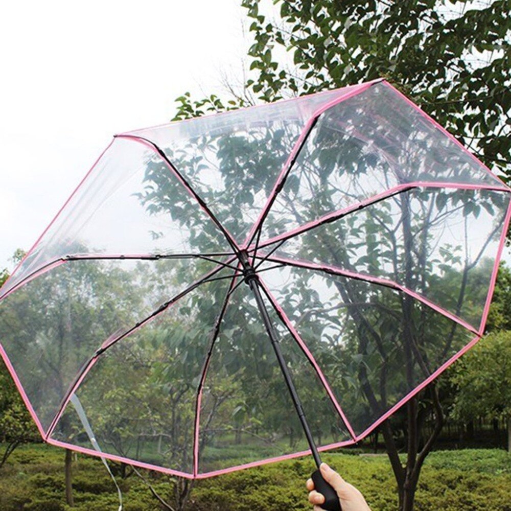 3 kleuren Volledig Automatische Paraplu Drie Vouwen Clear Winddicht Paraplu Vrouwen Mannen 8 Rib Regendicht Transparante Paraplu