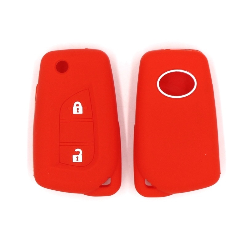 Silicone Rubber Car Key Cover Case Shell Set Protector Fob for Toyota Aygo Yaris Highlander Camry RAV4 2 Button Key Holder: Red